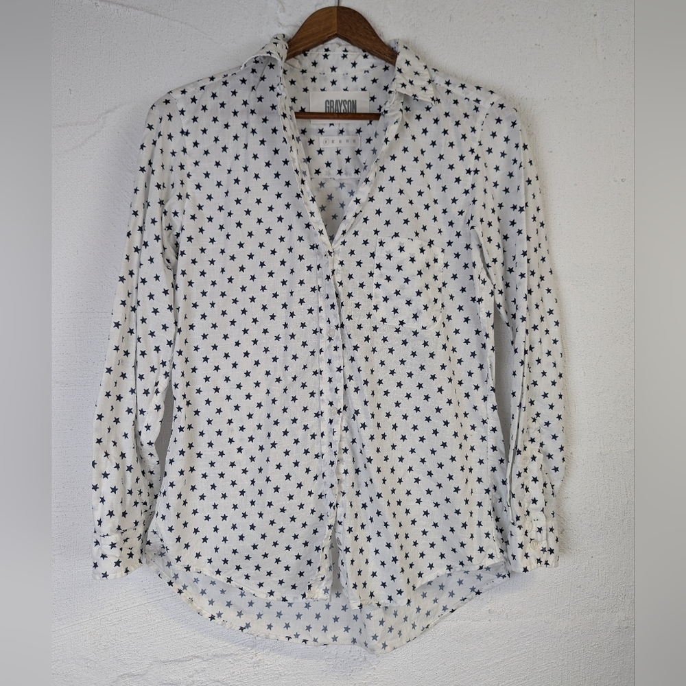 Grayson Hero Shirt Womens XS Star Pattern White Black Classic Cotton Breezy